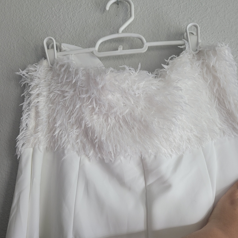 ASOS DESIGN 2 in 1 plunge fluffy bodice jumpsuit in cream - Picture 5 of 5